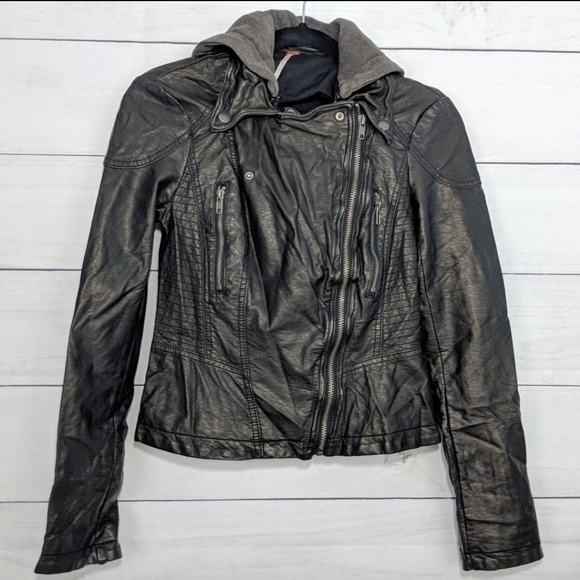 Free People Jackets & Blazers - Free People Vegan Leather Hooded Jacket 2